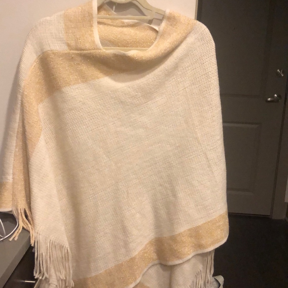 Cream and gold knit poncho